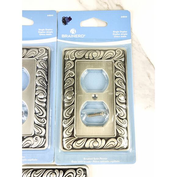 Brainerd Single Duplex Outlet + Single Switch Cover Plate Satin Pewter x3 - Picture 3 of 14